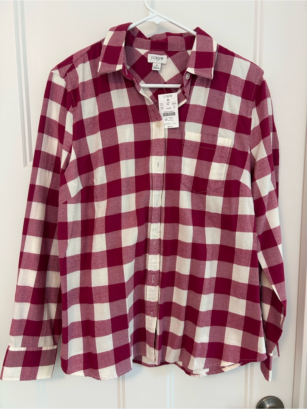 J. Crew women’s  Red and White Buffalo Check Flannel Shirt- NWT size M